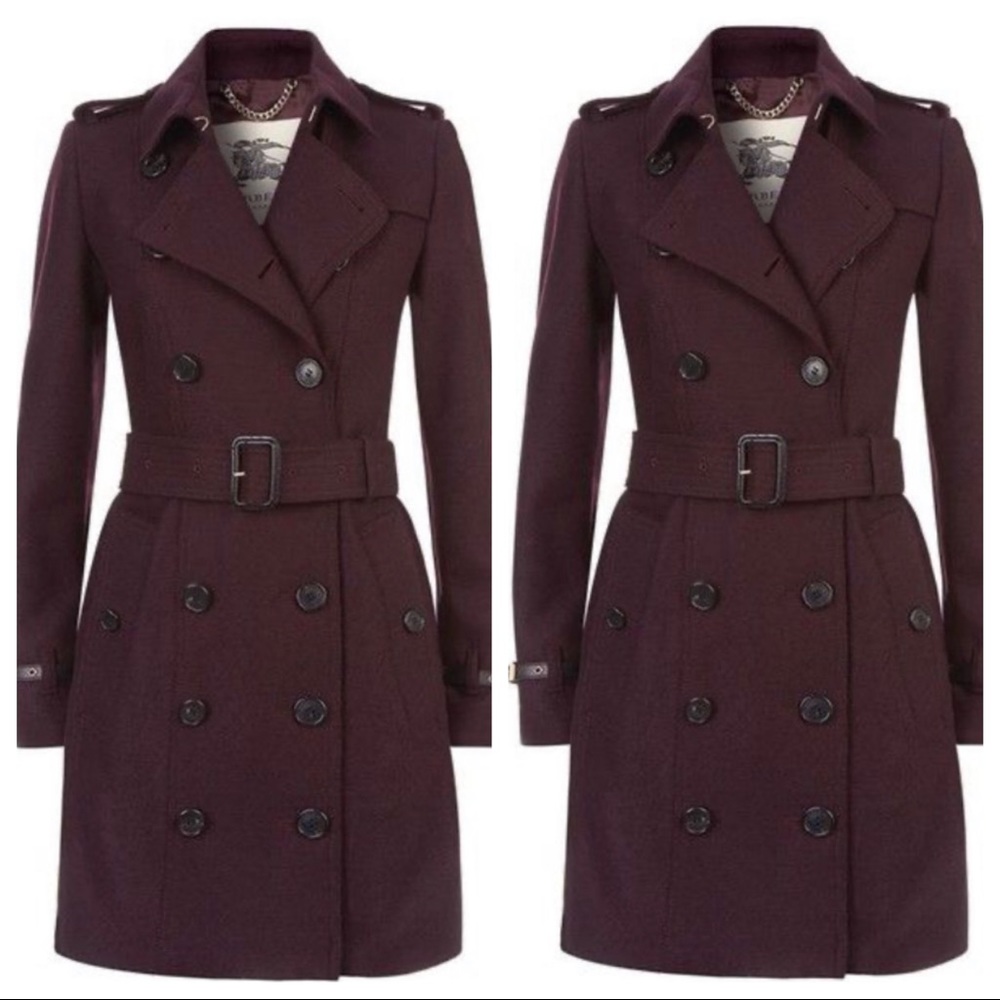 Burberry Augergine Wool Trench Coat peacoat